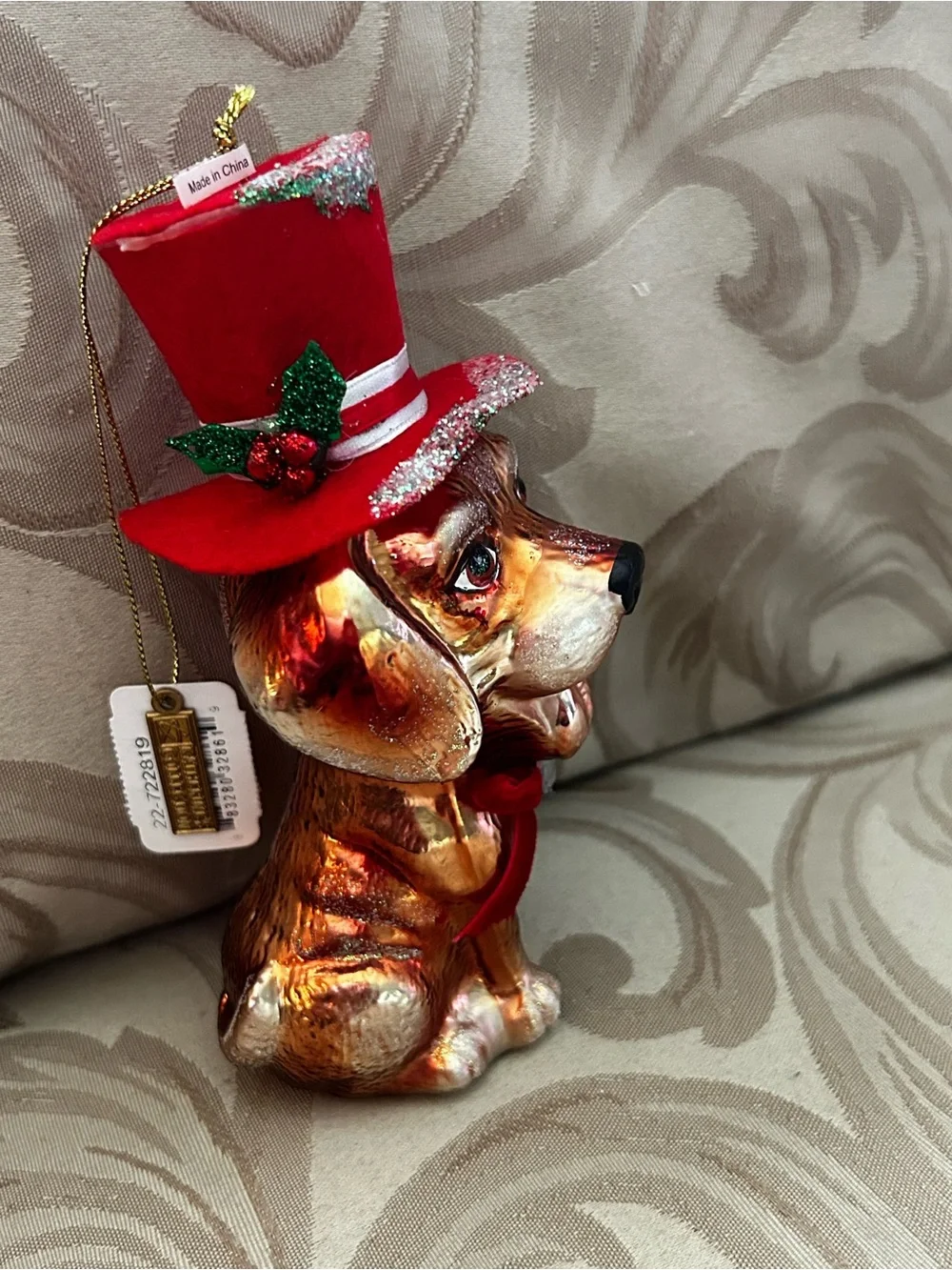 NWT Katherines Collections Puppy Dog Christmas Ornament Set Red Felt Hat Holly